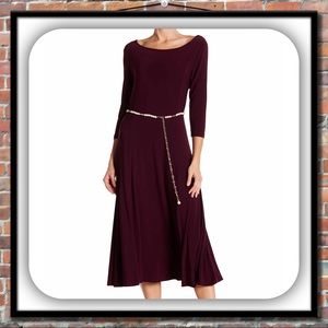 Nina Leonard 3/4 Sleeve Waist Tie Dress